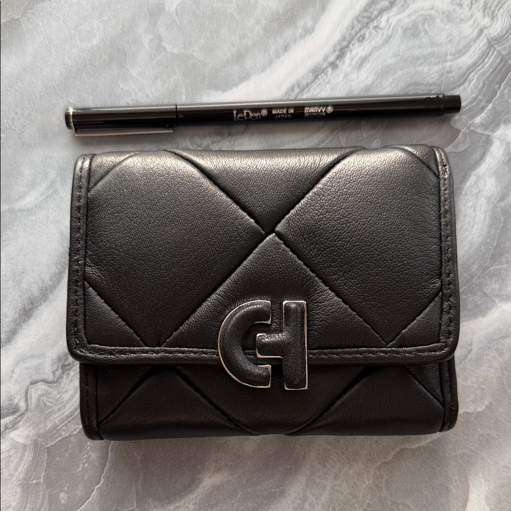 Quilted Black Wallet with Silver CH Logo